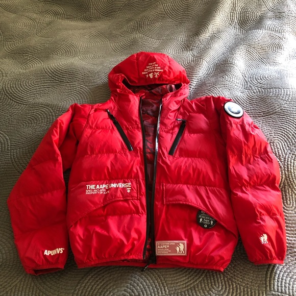 Bape Bathing Ape red Camo reversible puffer jacket size S - Picture 3 of 12